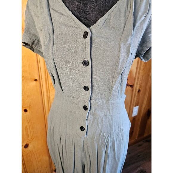 Maurices Women’s Utility Pocket Button Front Overall Jumpsuit Green Size Small - Picture 3 of 9